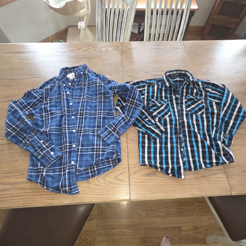 Kids Plaid Button Down Shirts - Blue Bundle Of 2